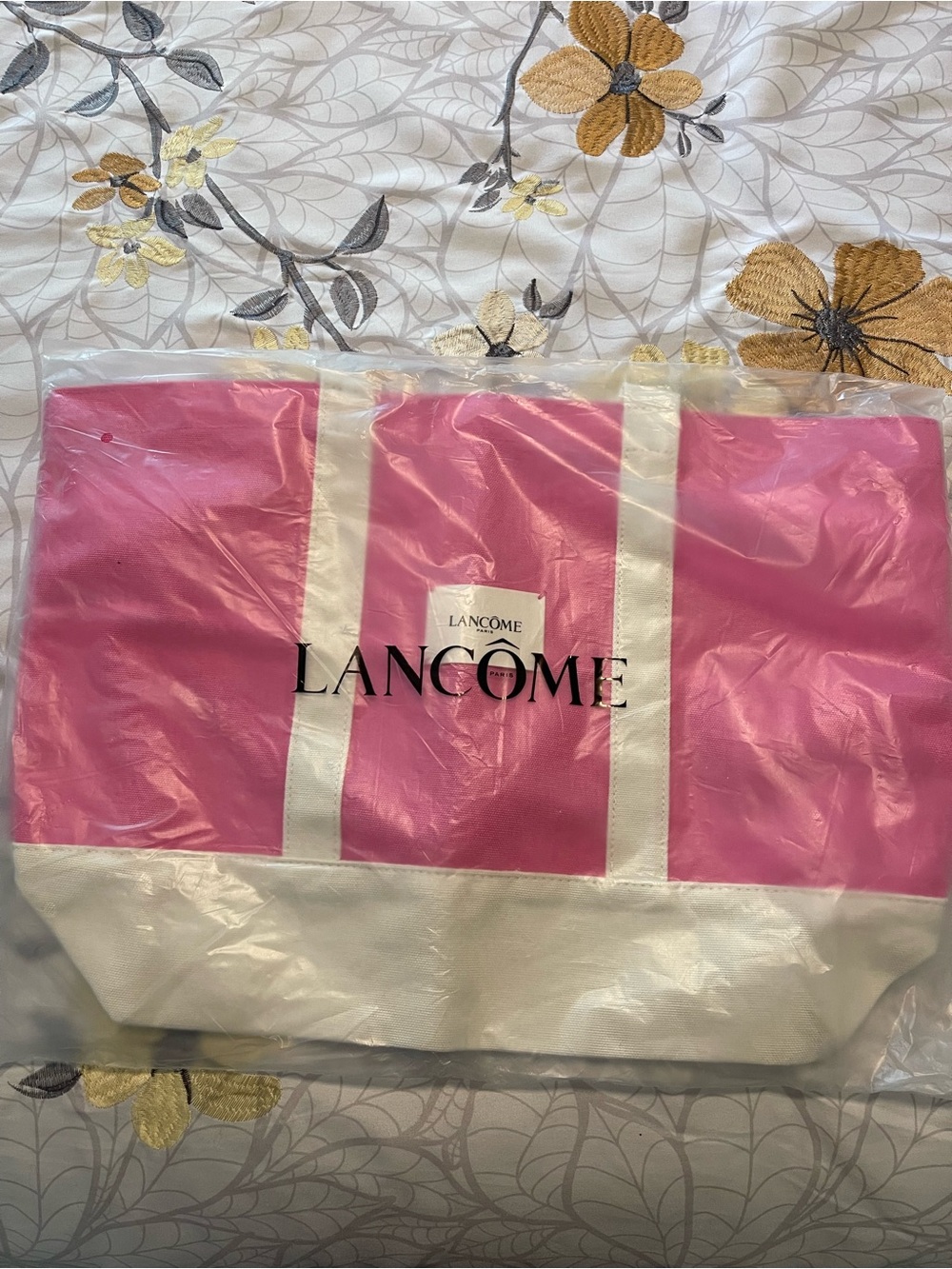 Lancôme Pink and White Canvas Tote -New